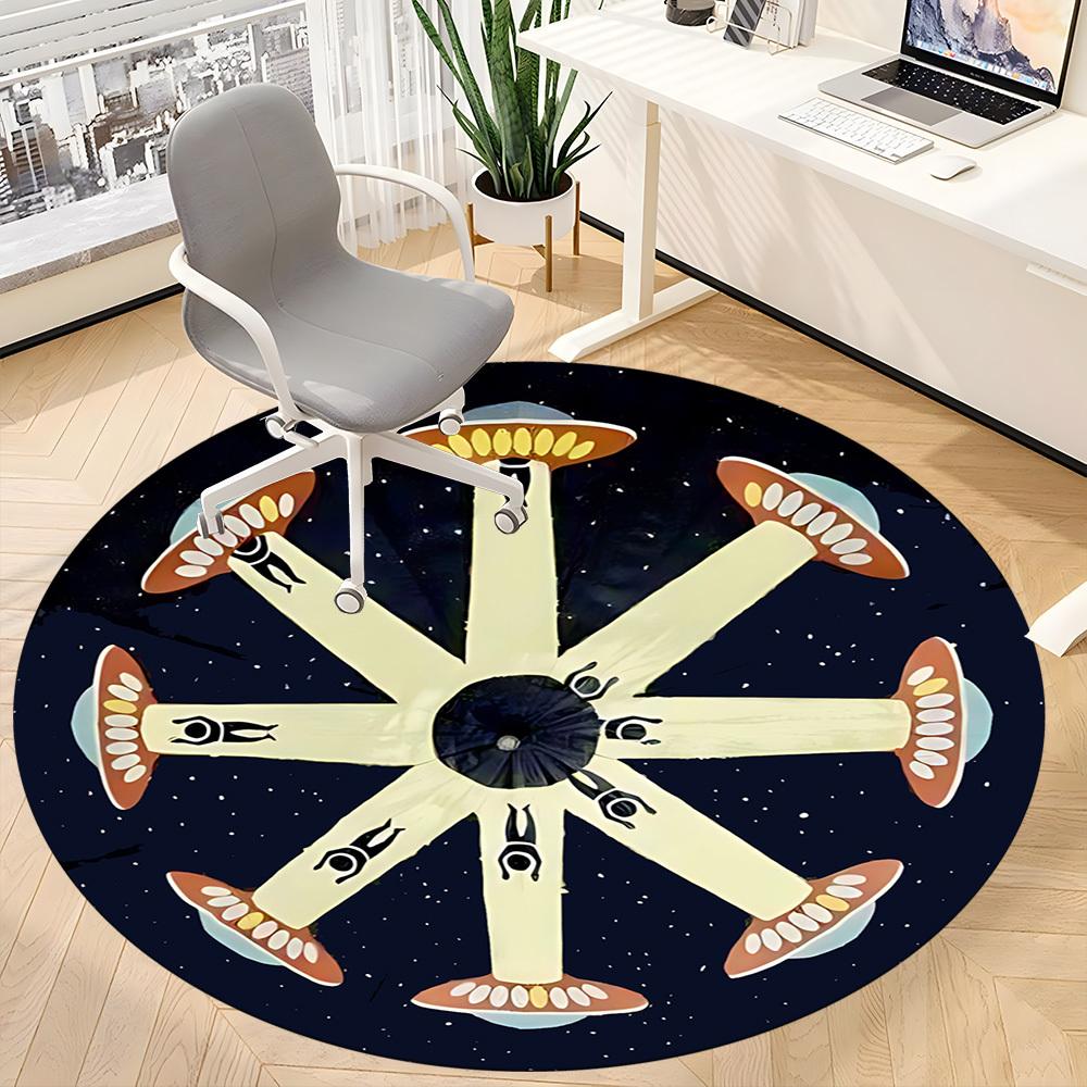 1pc UFO Office Round Area Rug, Under Office Chairs Bedroom Living Room Home Decor, Room Deco, Available in Various Sizes