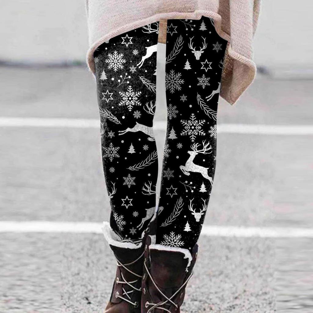 Women Fashion Christmas Print High Strength Elastic Belly Soft Leggings