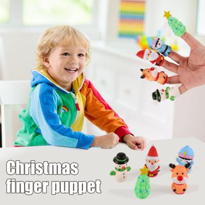 5Pcs/Set Christmas Finger Puppets Silicone Elk Santa Claus Snowman Christmas Tree Character Toys Role-Playing Storytelling Learning Finger Puppet Toys