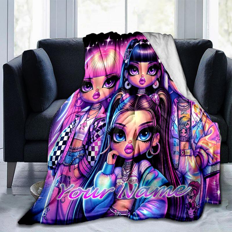 1PC Custom Name Fantasy Girls flannel blanket versatile,all-season throw suitable for the living room,bedroom,camping,travel,and gift