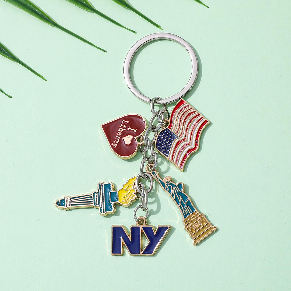 Fashion National Flag Keychain Cartoon New York Statue of Liberty Metal Pendant Key Chain Accessories for Gifts