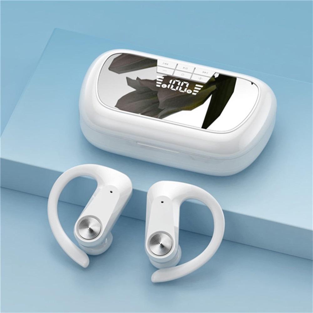 

New product launch, wireless earphones Bluetooth 5.3, magic support for SD card, mirror earbuds with ear hooks білий