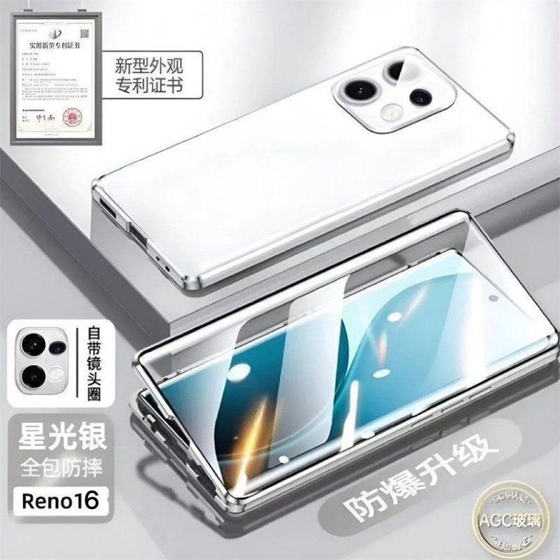 Funda Para Oppo Reno 16F Reno 16 FS 5G Funda Completa 360 Adsorción Magnética Doble Cara Tapa Metálica Cubierta Protectora de Cristal Templado