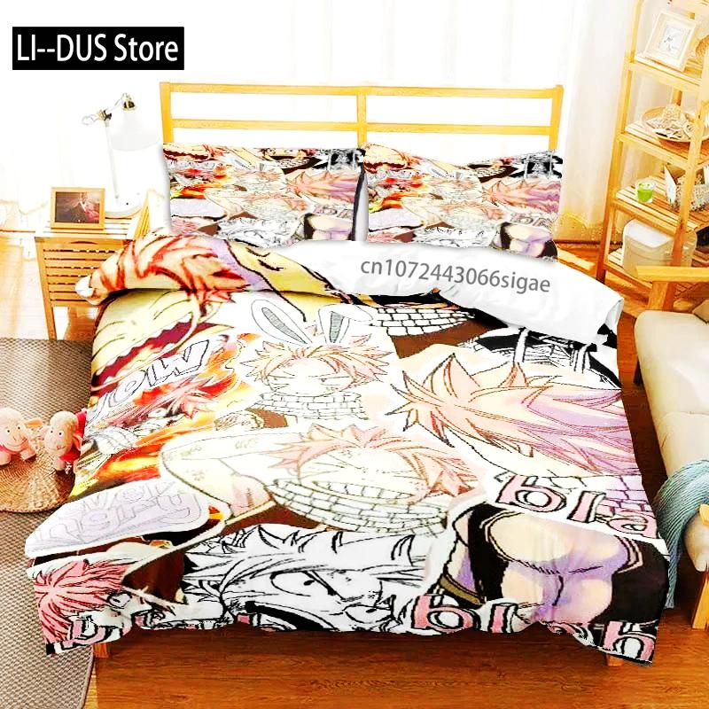 Zestaw pościeli 3D Anime Fairy Tail Zestaw trzyczęściowy na łóżko Poszwa na kołdrę Pojedyncze Podwójne Łóżko Queen Size Zestaw poszwy na kołdrę Sypialnia dla dorosłych chłopców