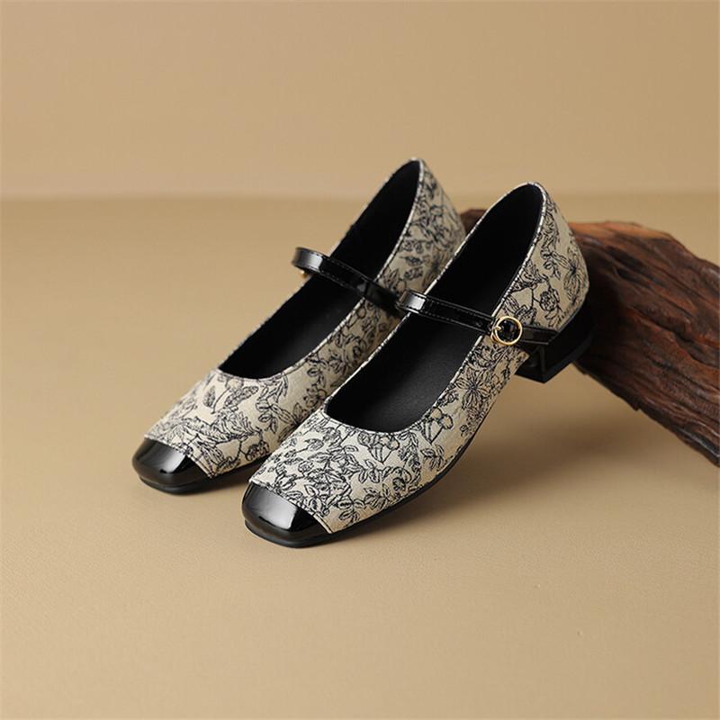 Fashion New Spring Women Shoes Square Toe Women Pumps Fashion Retro Mary Jane Shoes for Women Chunky Low Heels Ladies Shoes Size 43