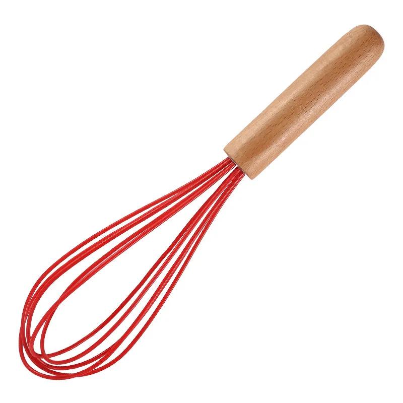 Silicone Egg Beater Whisk Wooden Handle Kitchen Hand Egg Beater Gadgets Kitchen Tools Baking Accessories
