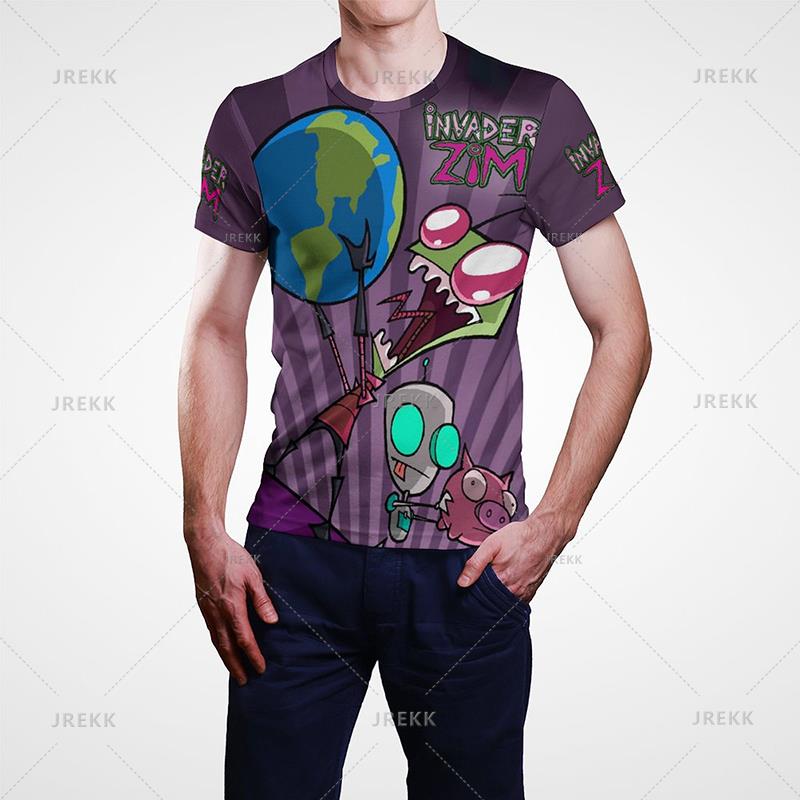 Cartoon Anime Invader Zimní tričko Pánské léto Krátký rukáv Cool Tričko s 3D potiskem Funny Dib Membrane Tops Trička