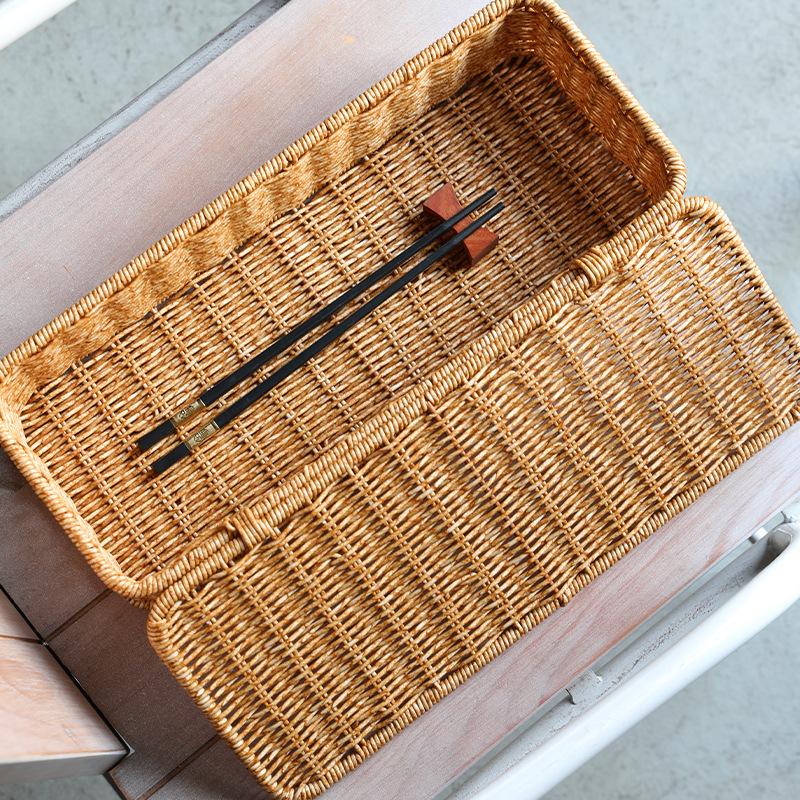 Bohemian Imitation Rattan Storage Basket - Woven Storage Box, Dust-Proof Cutlery Frame, Home Decoration Basket Kitchen Organizer
