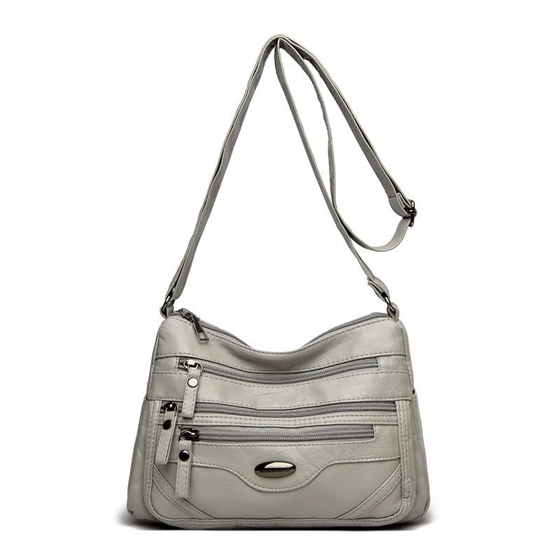 

Женская мягкая кожаная сумка Женская сумка для мам среднего возраста Женская сумка на одно плечо Большая вместительная сумка через плечо Маленькая сумка светло-серый
