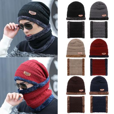 Fashion Elastic Adult Women Men Soft Scarf Hats Set Beanie Hat Thick Warm Knitted Cap