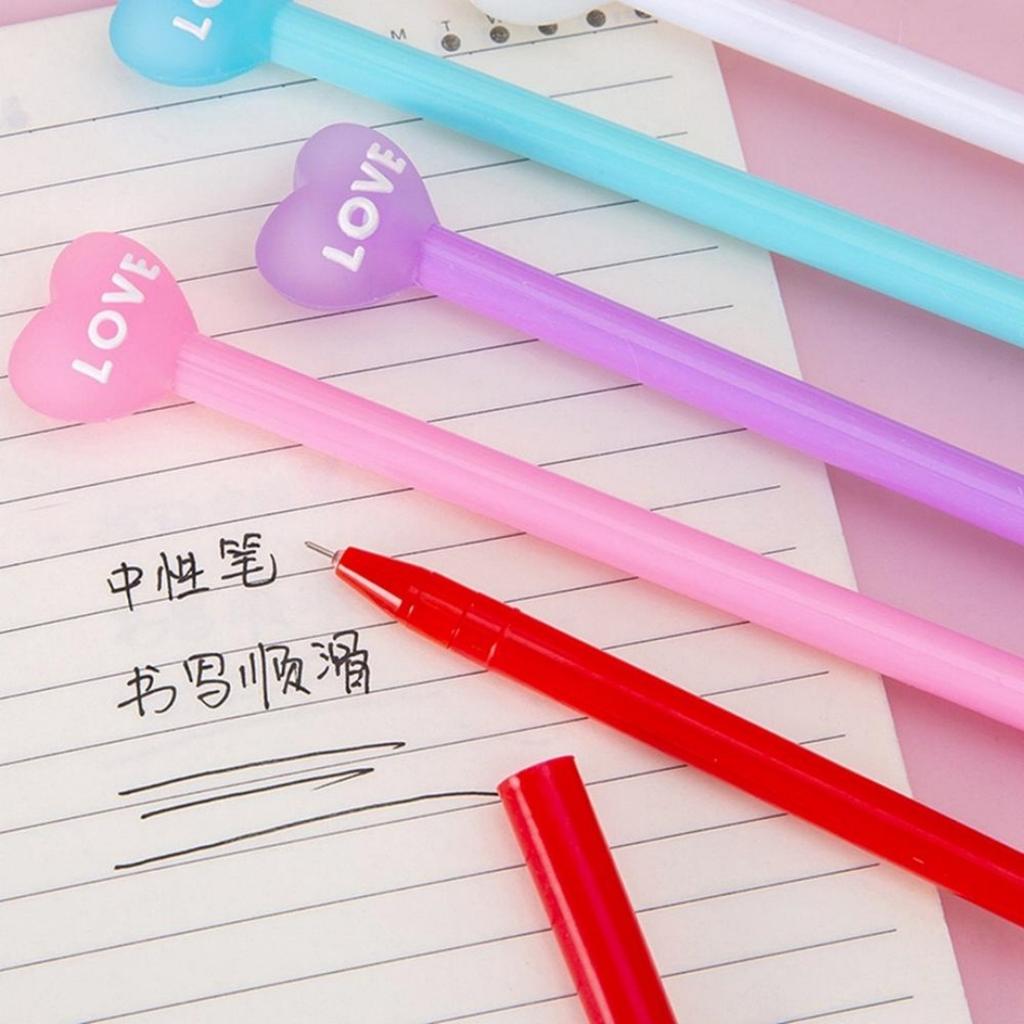 2pcs Love Heart Gel Pens 0.5mm Black Ink Romantic Valentine'S Day Gifts Smooth Writing Cute Student Stationery Wedding Favors