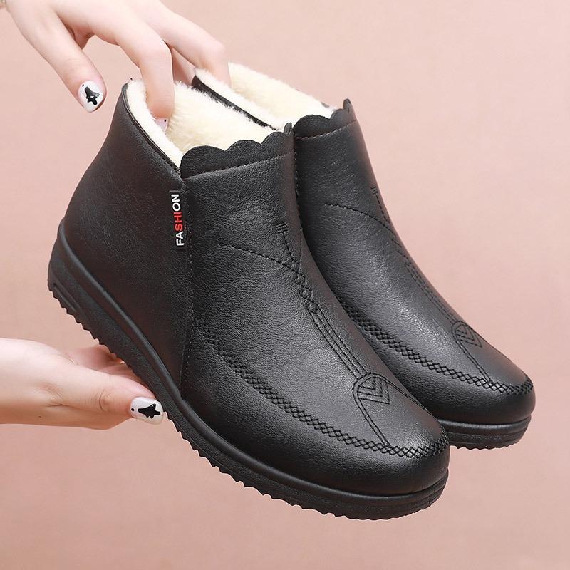 Cotton shoes women's winter velvet warm medium women's boots elderly short boots flat non-slip middle-aged and elderly women's shoes cotton boots