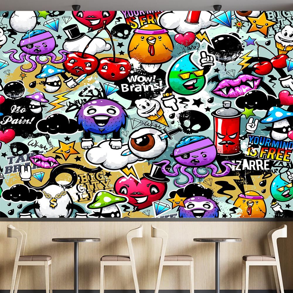 3d Graffiti Wall Mural Large Cartoon 3d Graffiti Wallpaper Suitable For Bedroom Living Room Cafe Bar Wall Mural