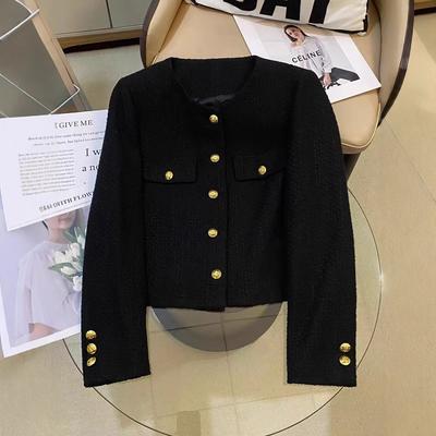 French Tweed Velvet Black Top In Winter Korean Style Thickened Short Small Fragrance Jacket for Women