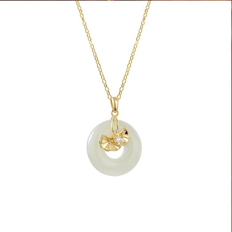 S925 Sterling Silver Necklace with Hetian Jade Ginkgo Leaf Pendant - Elegant Women s Accessory