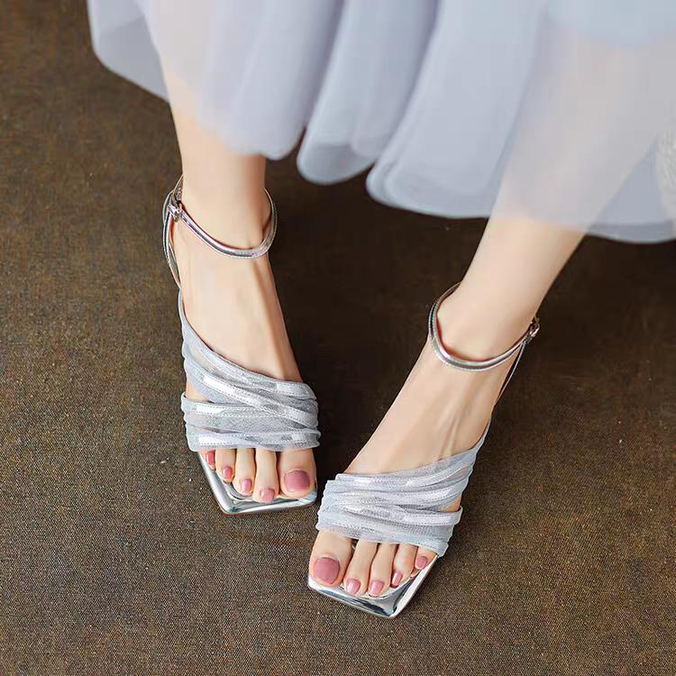 Fashion Summer Women's Heels Sandals Peep Toe Slingback Sandals Shoes Golden Silver Balck High Heels Party Prom Ladies