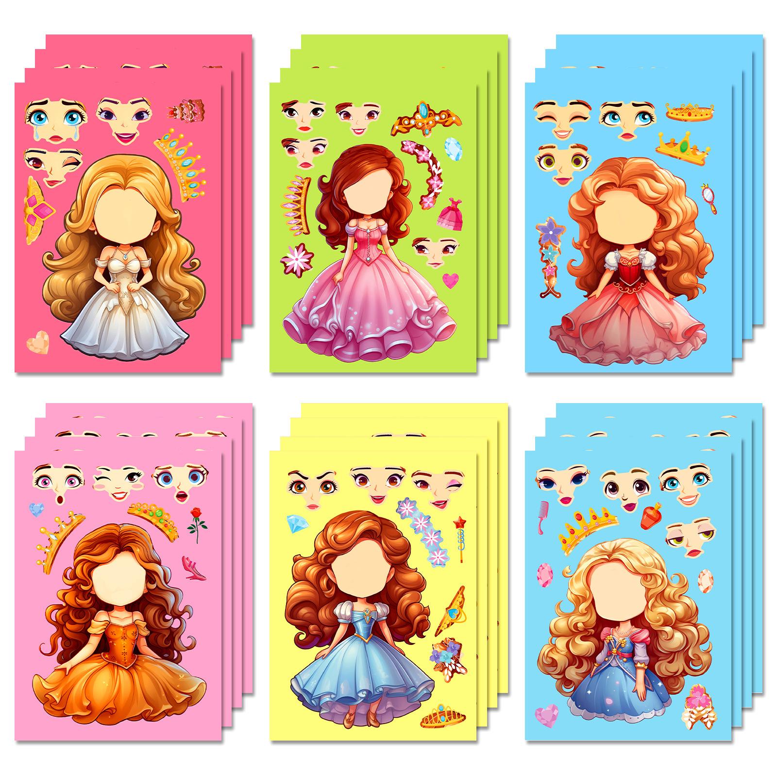 

6 Фото/упаковка Милые наклейки для изменения лица принцессы Многоразовые наклейки Наклейки для девочек