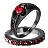 Vintage Black Color Rings for Women Trendy Round Inlaid with Red Stone Personalized Creativity Party Rings Set Jewelry