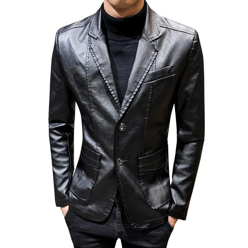 Spring PU Leather Men Youth Slim Suit Collar Leather Jacket Men Business Casual Men Leather Coat Men