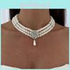 Pearl Necklace With Sparkling Flower Pendant Multilayer Retro Statement For Women