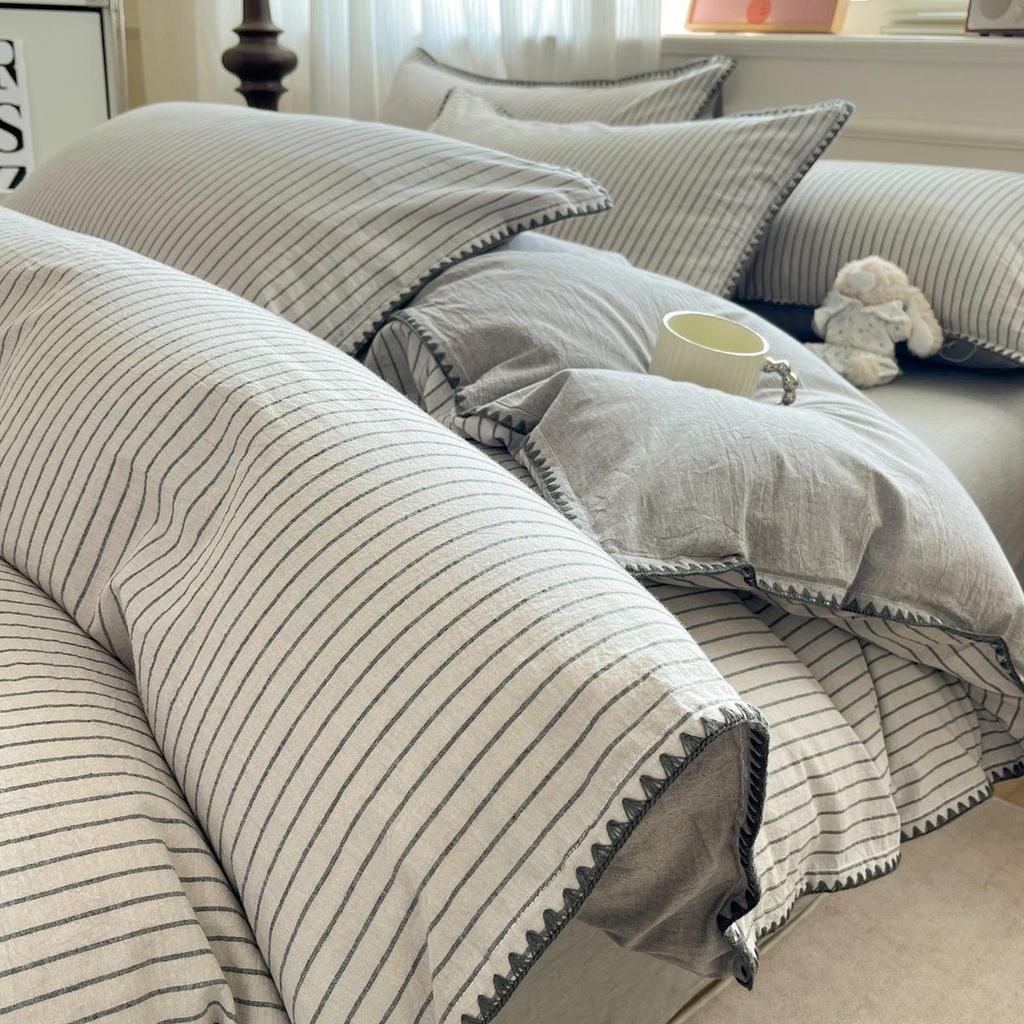 2026 Spring/Summer Cotton Striped Tricot Bedding Set - A-Class Dormitory Collection (Four-Piece)
