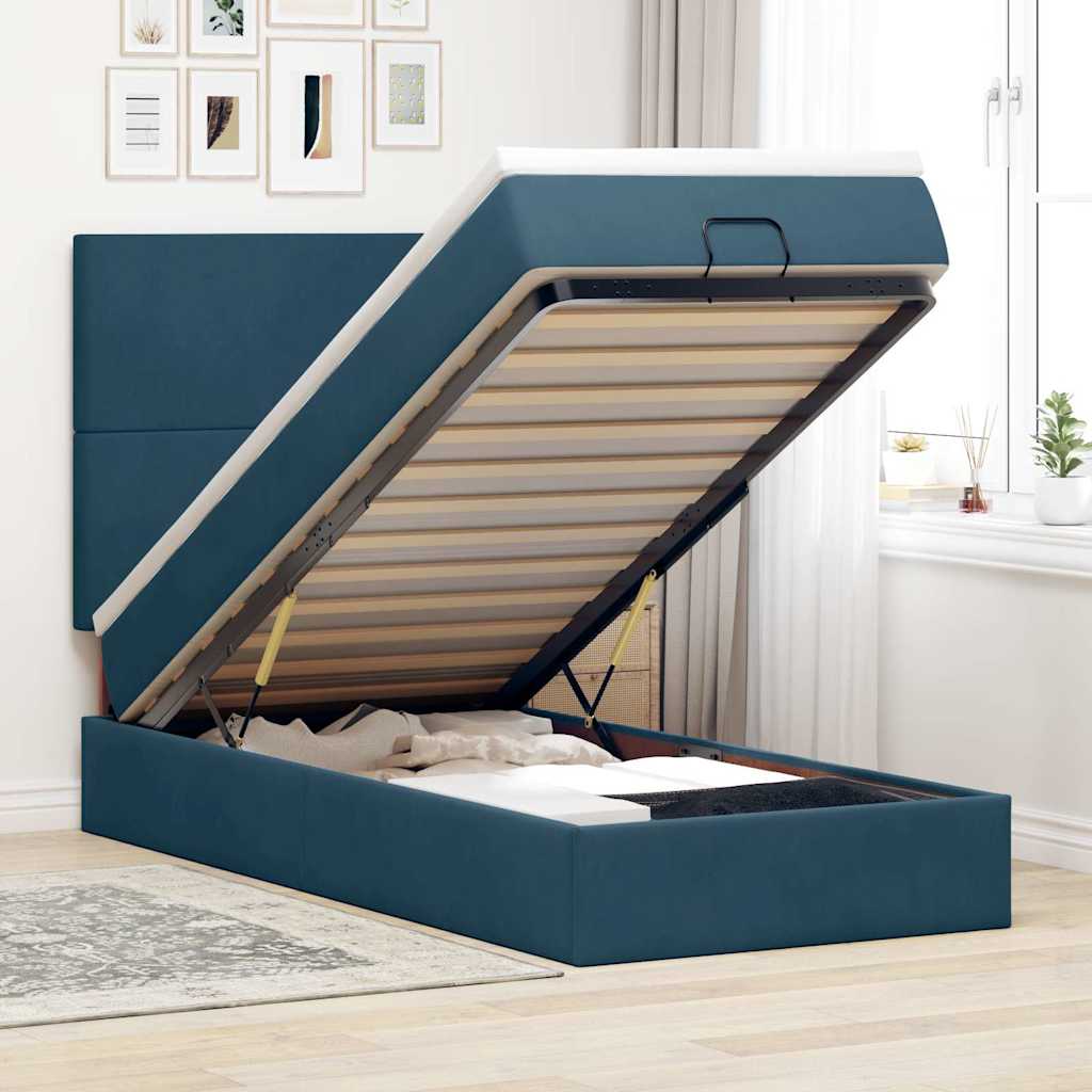 Ottoman Bed with Mattress Dark Blue 80x200 Cm Velvet