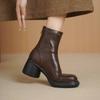 Autumn and Winter Versatile Leather Fashion Boots Thick-soled Non-slip Large-size Women's Boots New Rear Zipper Middle Heel Cowhide Low Boots