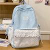 Cute Checkered Backpack for Women and Girls with Polka Dot Pockets and Lace Trim School Bag