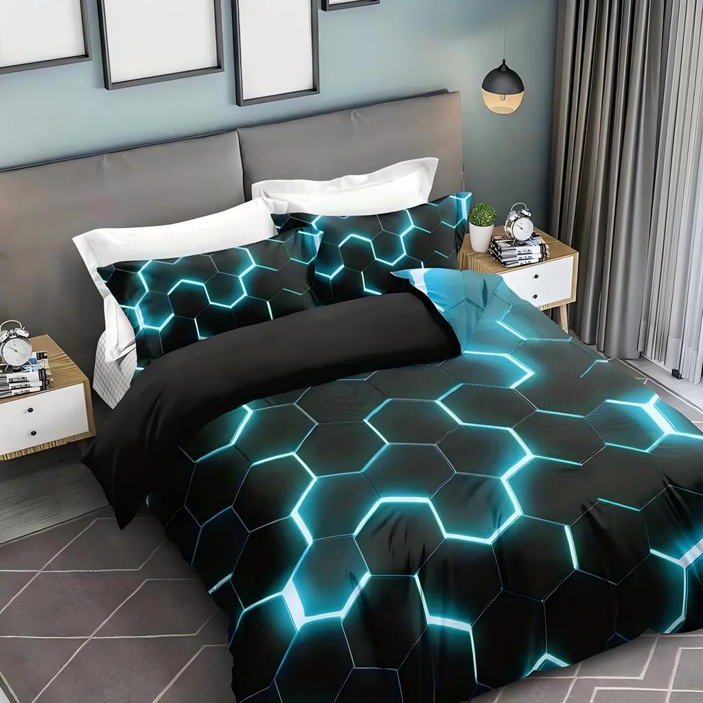 Comforter Cool Grid 3D Visual Effect Printing Vibrant Color Scheme Style Bedding Polyester Comfortable