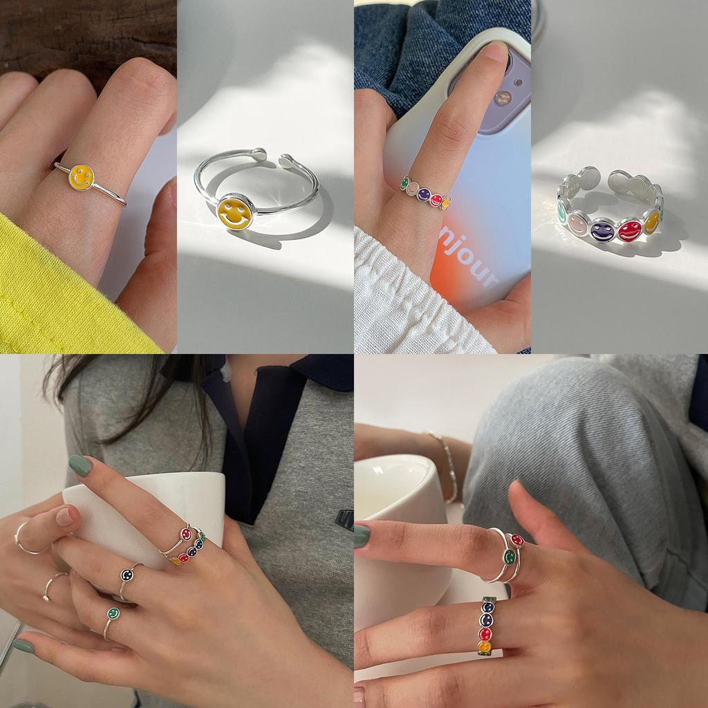 Rainbow Smiley Stylish Face Adjustable Ring For Women Perfect For Ins Inspired Fashion Lovers