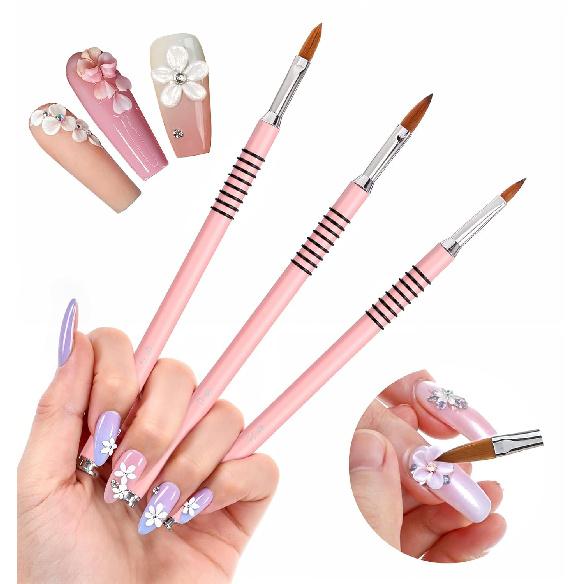 3PCS Brush for Acrylic Nails, Nail Brushes for Acrylic Application, 2/4/5 Sizes with Non-slip Handle, Purple-Pink Gradient for DIY & Home Use