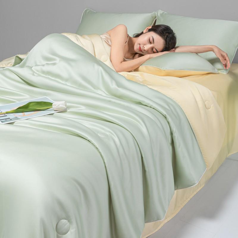 Class A Ice Silk Summer Quilt Set - Cooling, Water Washable, Embroidered, Air Conditioning Friendly, Thin Quilt for Naked Sleep