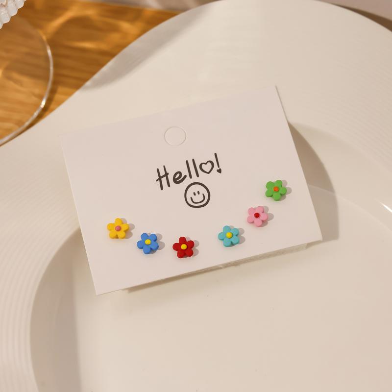 1Set Simple And Compact Silver Needle Earring Set Love Geometric Earring Combination Cute Sweet And Versatile Earrings