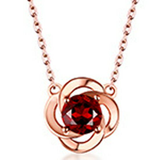 Women's Four-Leaf Clover Necklace, 925 Silver with Natural Red Garnet Choker Jewelry