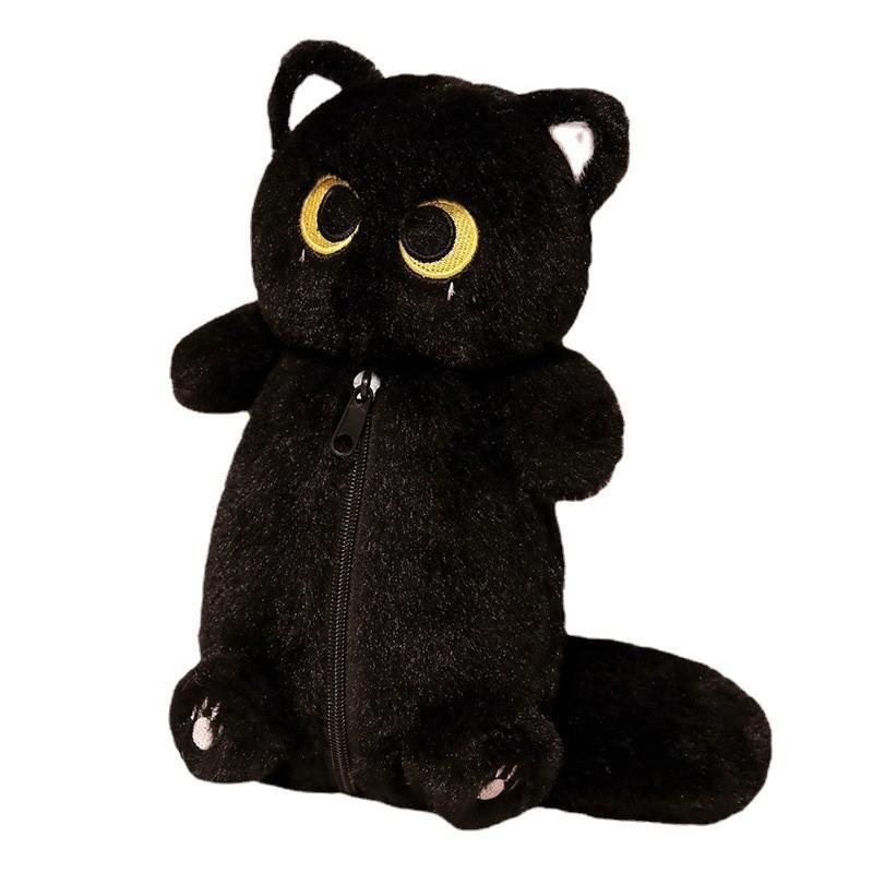 Black Paper Cat Towel Bag Multifunctional Plush Pen Bag Makeup Storage Gift