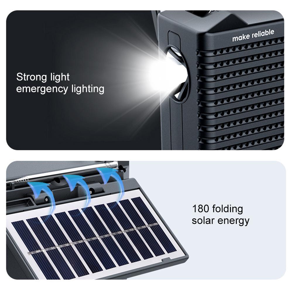 Solar Radio Portable FM AM SW Full Band Radio with LED Light Bluetooth Music Player Emergency Radio Support TF Card U Disk