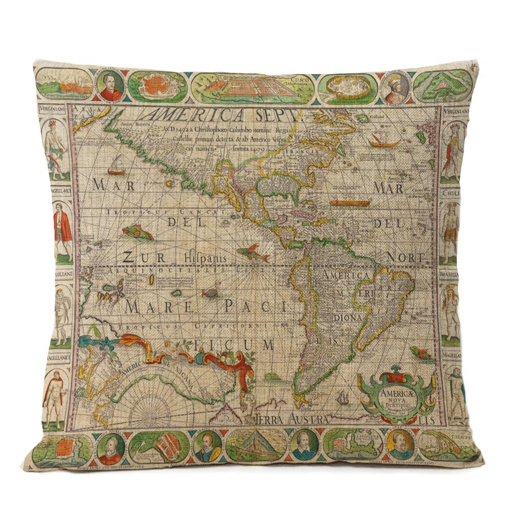 Federa Cuscino Mappa Antica Retro Decorazione Casa Ufficio Divano