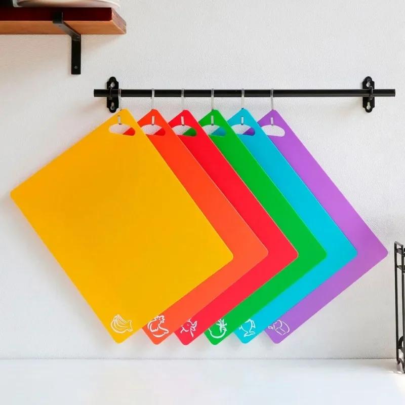 6Pcs Plastic Nonslip Chopping Block Easy To Clean Colorful Cutting Mat Flexible Fruit Vegetable Cutting Board Home Kitchen Tools