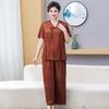 Summer Chinese Style Two-Piece T-Shirt Set for Middle-Aged Women - Plus Size, Loose Fit, Short Sleeve