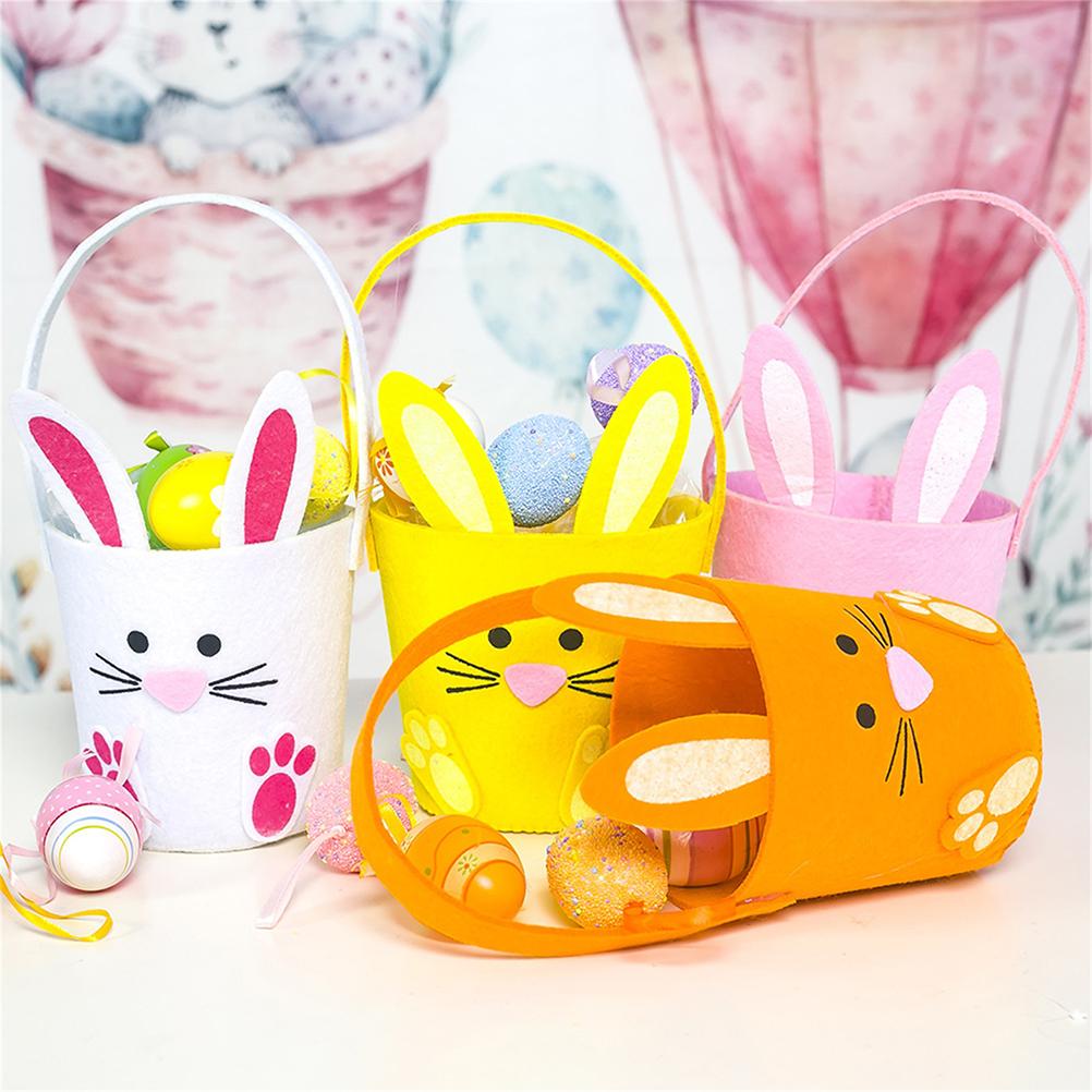 Easter Basket Egg Bags for Kids Non Woven Candy Egg Basket Tote Bag Rabbit Printed Buckets for Baby Boy Girl Easter Basket