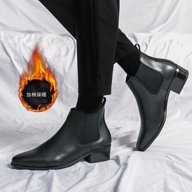 Fashion Chelsea Boots for Men Red Sole Pu Ankle Business Round Toe Slip-On Mens Boots Size 38-44 Men Shoes Zapatos Hombre