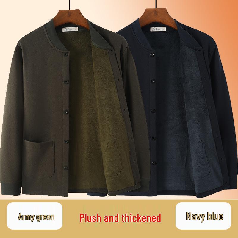 Herren Warme Opa Strickjacke Jacke - Herbst/Winter Samt Knopfleiste für Senioren