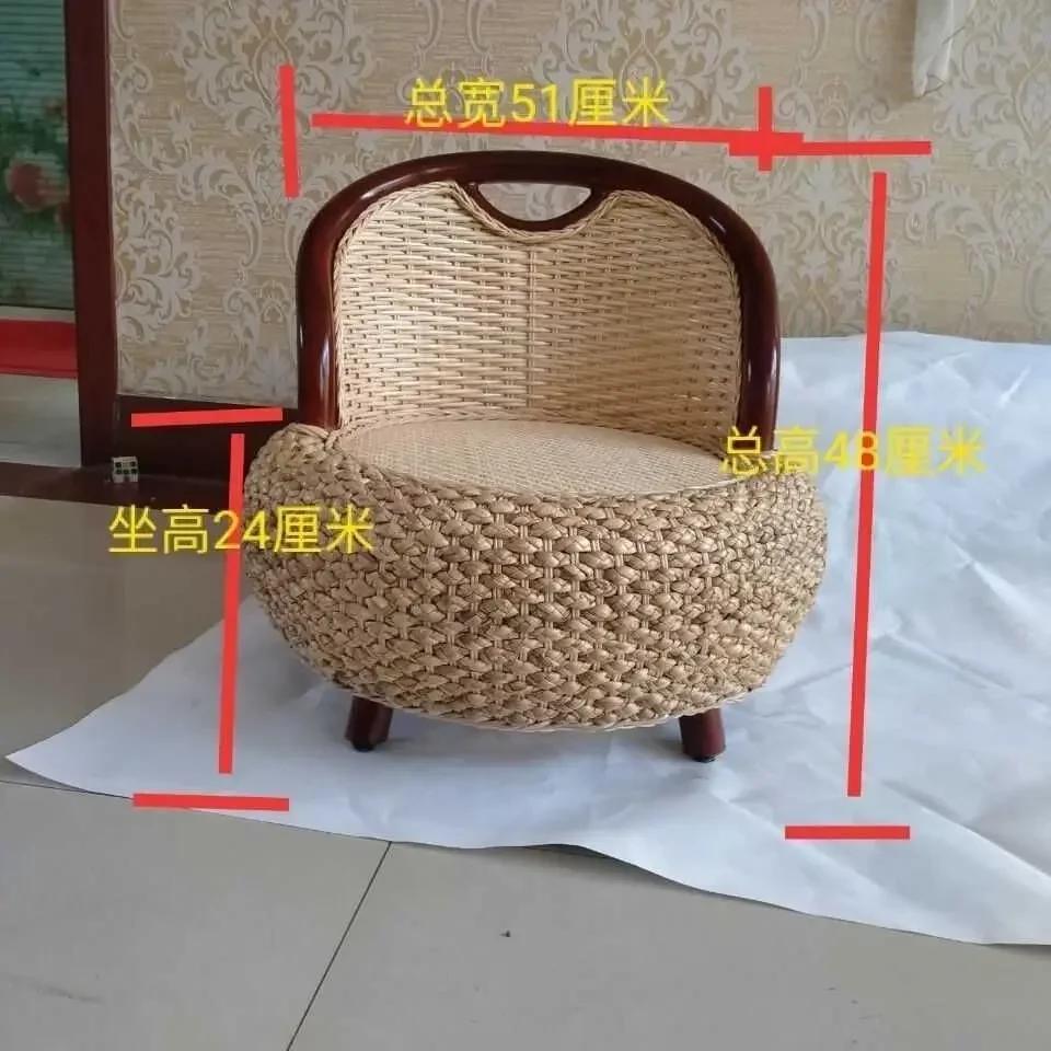 Japanese Style Handmade Rattan Backrest Chair Living Room Balcony Leisure Chair Home Homestay Bench Wooden Stool 50cm