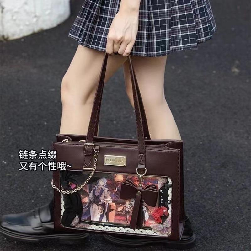 

New Japanese bow pain bag large capacity shoulder tote bag girl versatile transparent pain bag sweet handbag