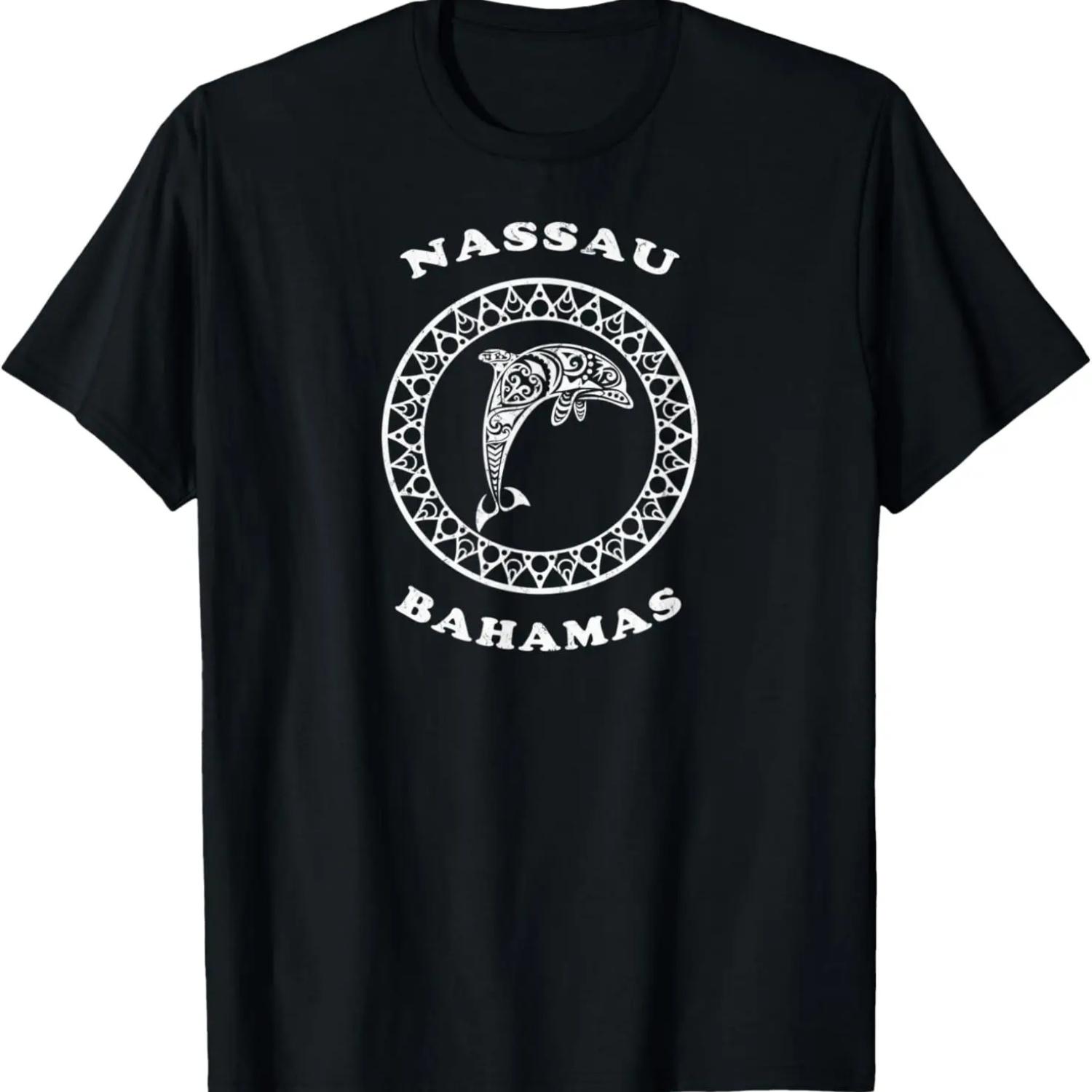 Nassau Bahamas Vintage Retro Tribal Dolphin Vacation T-Shirt S чёрный