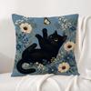 Art Black Cat With Flower Cushion Cover Natural Linen Pillowcase Set AllinOne Decor Cushion Cover for Sofa Bedroom Chair