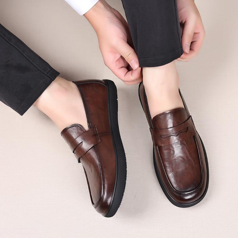 Модная повседневная обувь мужская кожаная мягкая обувь лоферы уличная мода слипоны — фото 3