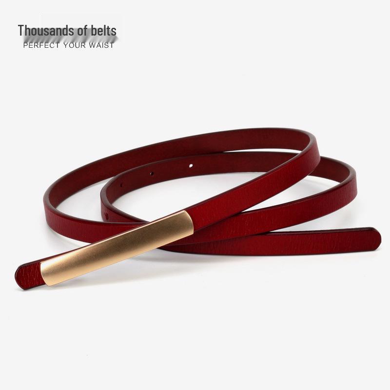 Retro Women's Thin Black Genuine Leather Waist Belt - Versatile Fashion Accessory for Dresses and Skirts