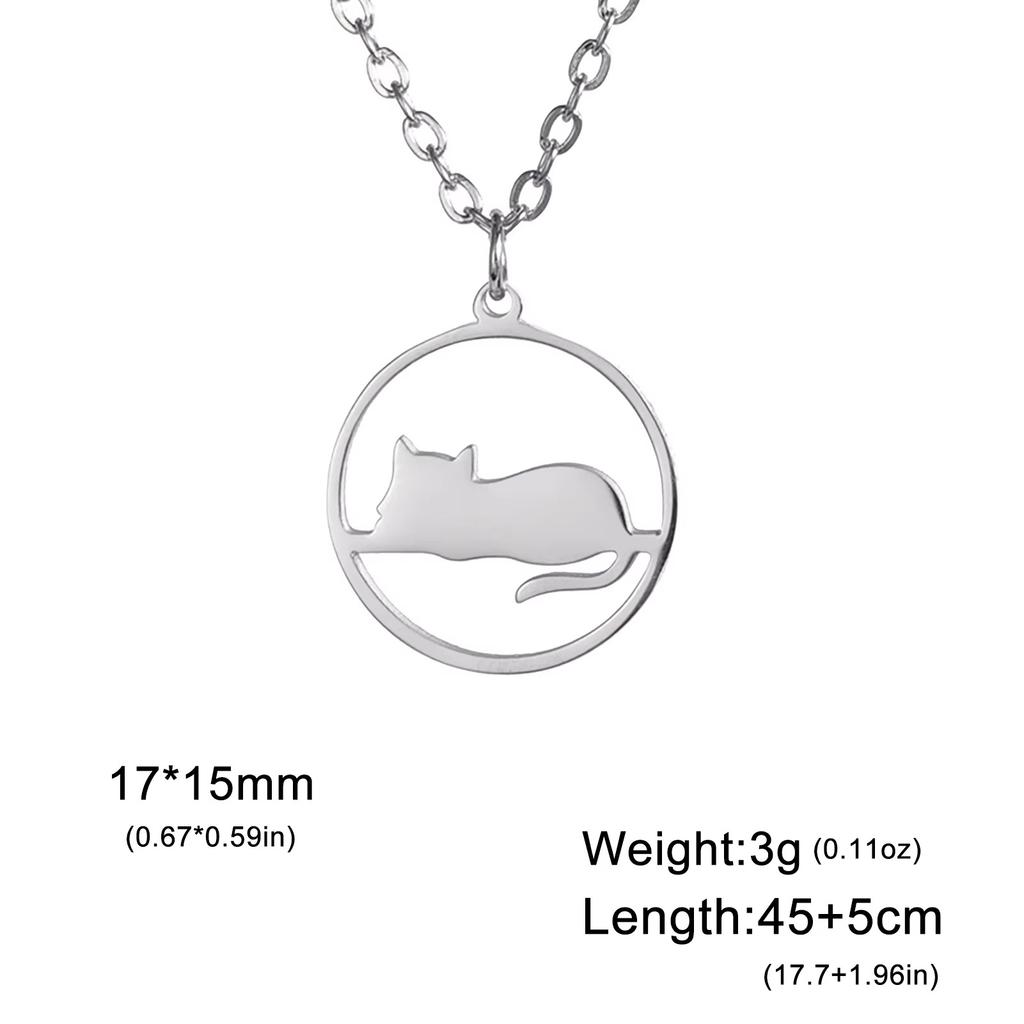Teamer Cat Kitten Pendant Necklace Stainless Steel Pet Animal Necklace Cute Funny Cat Daily Jewelry for Women Girls No Rust