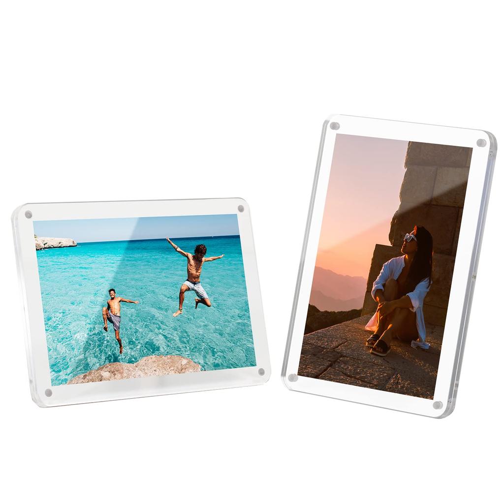 BBEST Photo Rounded 2L Transparent Acrylic Photo Frame with Magnetic For Vertical and Horizontal Photo Card Present Stand, Corners, Version, Magnet,